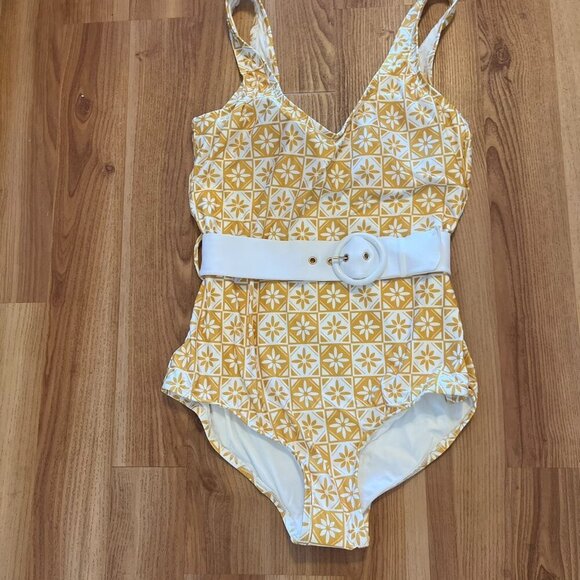 Modcloth Woman's Yellow The Haley One-Piece Retro Swimsuit Sz XL - Picture 2 of 11